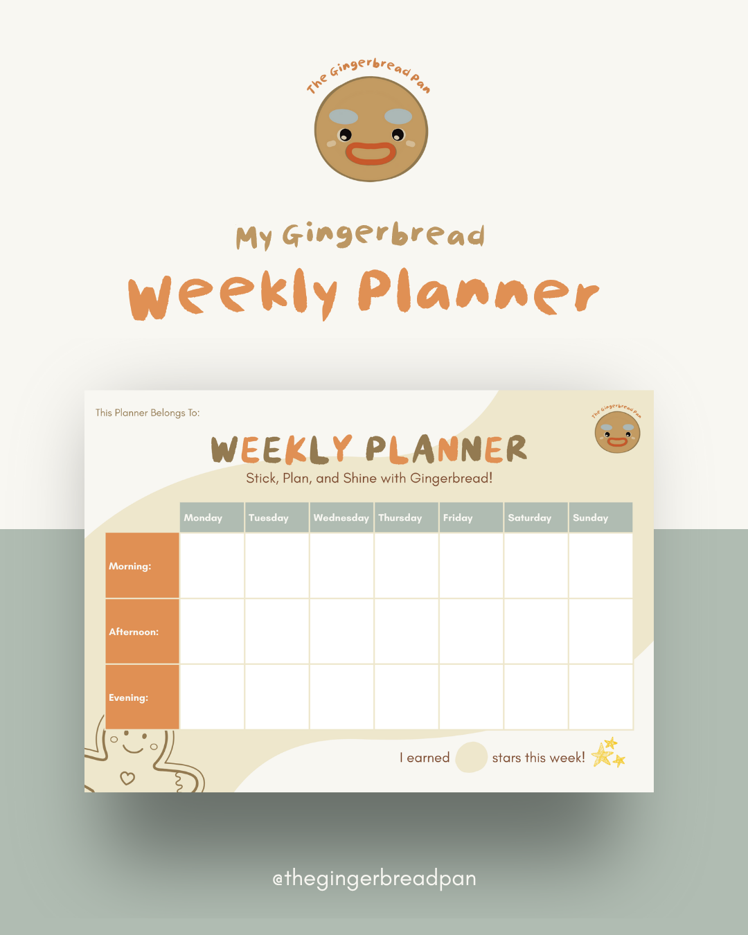 Gingerbread Weekly Planner for Kids - FREE
