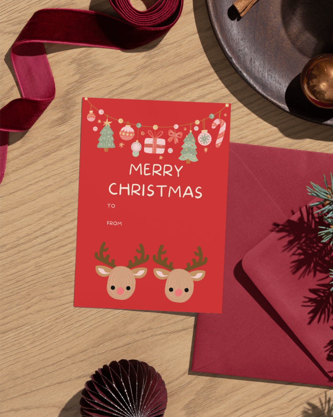 🎄 Printable Christmas Card – Reindeer DIY Design