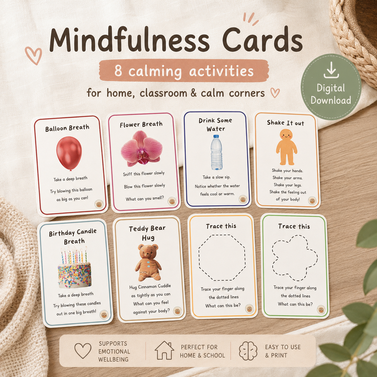 PRINTABLE Mindfulness Cards for Kids | 8 Calm-Down Activities for Preschoolers